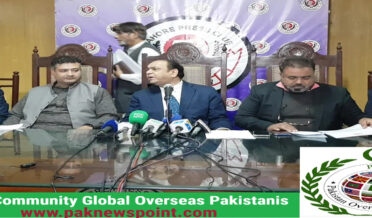 Members of Pakistan Overseas Community Global are holding a press conference in Lahore