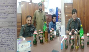 Shangla Bisham police recovered alcohol from the vehicle during snap checking at Pandiad check post
